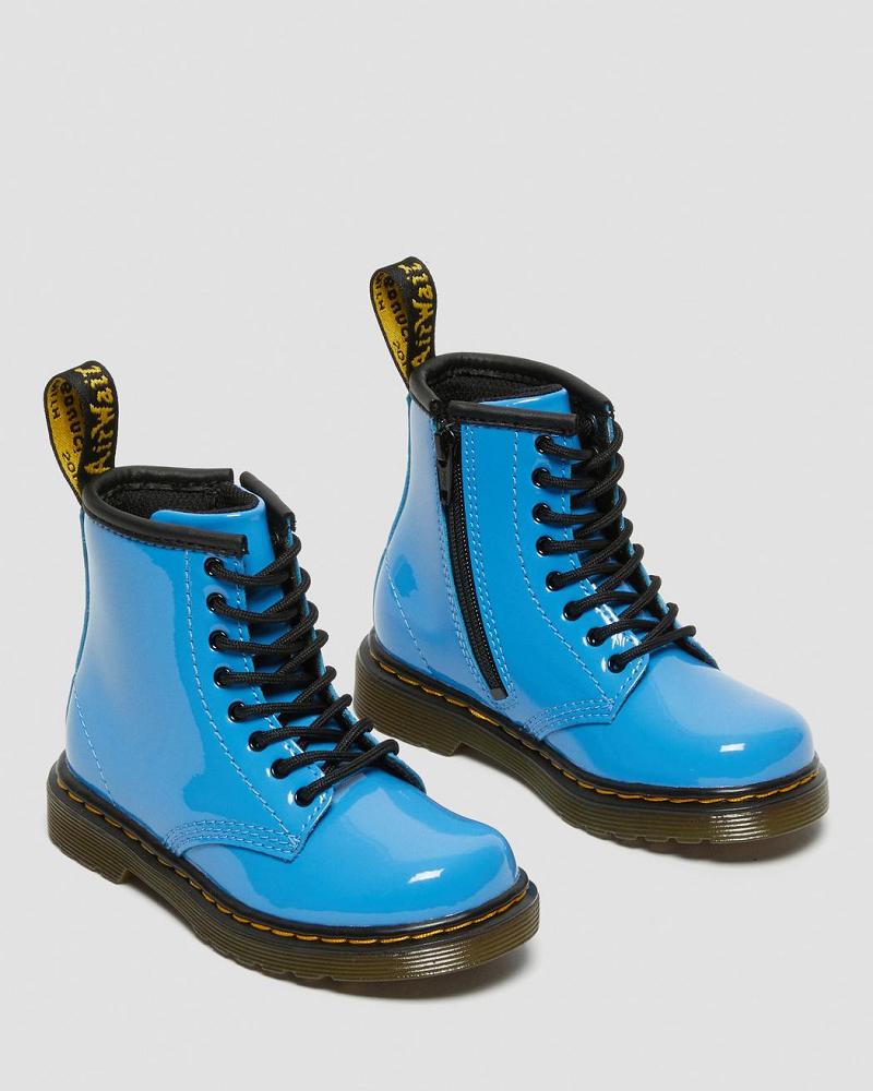 Kids' Dr Martens Toddler 1460 Patent Leather Lace Up Boots Blue | AU 700GSO